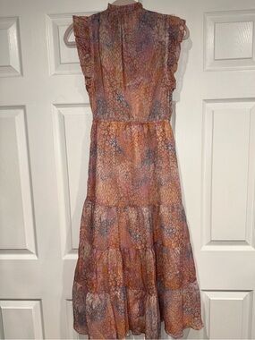 BB Dakota by Steve Madden Peach Blue Floral Ruffle Tiered Midi Dress